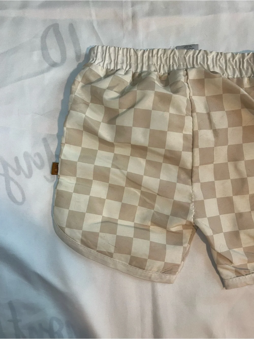 Lila & Jack Beige Terry Polo & Checkered Swim Shorts Set Neutral Two-Piece 2T